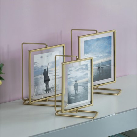 Fabulaxe Gold Modern Metal Floating Tabletop Photo Frame with Glass Cover and Free Spinning Stand, Set of 3 QI004496.GD.3